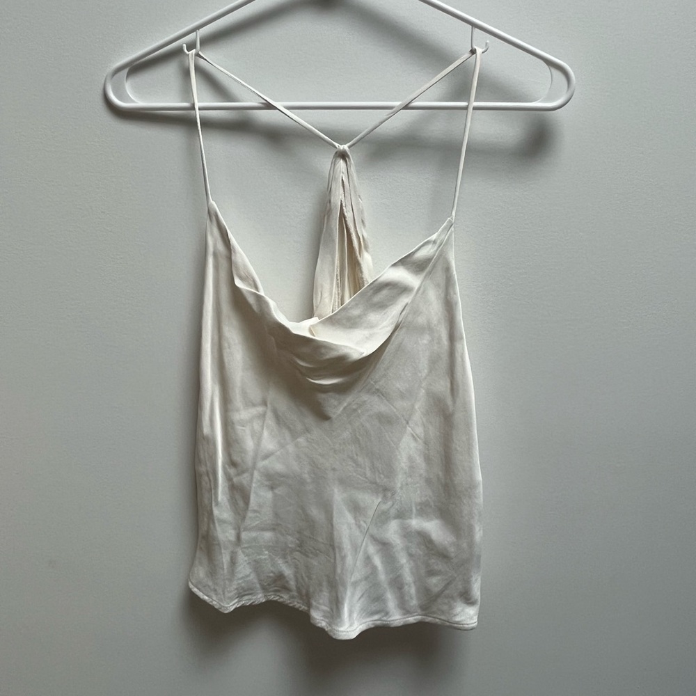 White satin cowl neck tank top